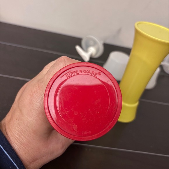 Vintage Tupperware | Ketchup & Mustard Pump Dispensers | Retro Condiment Set - Picture 3 of 11